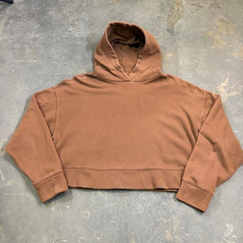 Old Navy Womens Brown Cropped Hoodie Vintage 2000s Boxy Sweatshirt Large